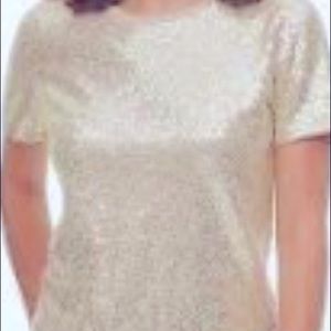 DKNY Soft gold sequenced top with gathered sleeves Womens Medium